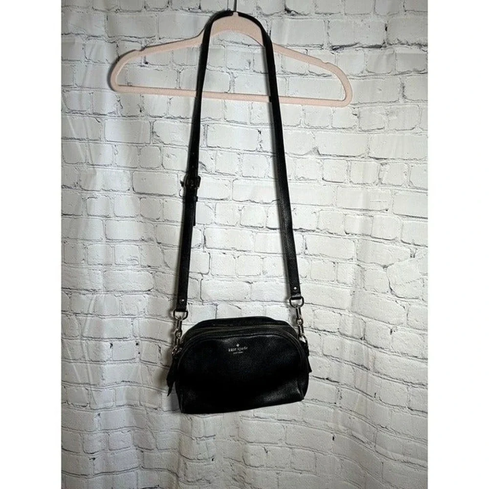 Kate Spade New York Black Pebbled Leather Dual Zip Crossbody Bag Gold Hardware